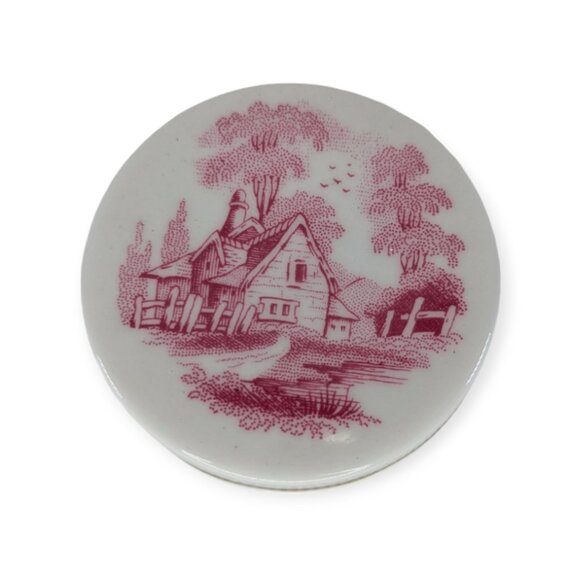 Vintage Spode Red & White Trinket Box Fine Bone China Made in England 2" X 1.5" - Picture 2 of 11